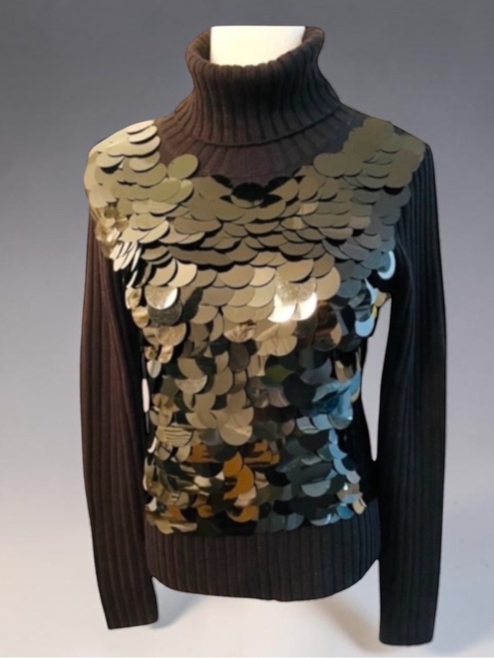 DOLCE & GABBANA Sequin Wool Turtleneck Sweater Size Large